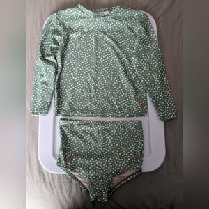 Honey Mark Girl's 2-PC Green Floral Swimsuit Size 7 - 8 Lined High Waist NWOT